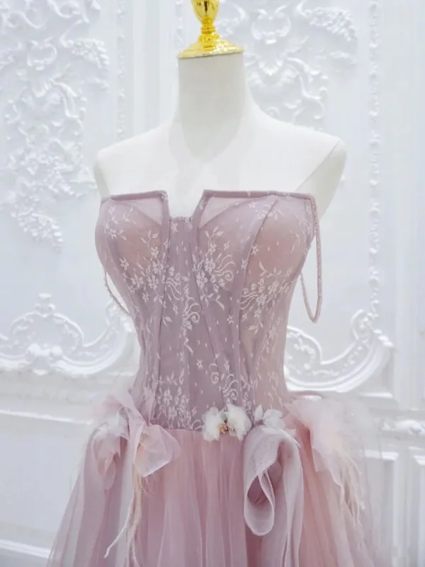 Schöne Rosa Applikationen Ballkleider 2024 A Linie Bandeau Ärmellos Rückenfreies Wadenlang Festliche Kleider