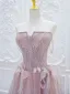 Schöne Rosa Applikationen Ballkleider 2024 A Linie Bandeau Ärmellos Rückenfreies Wadenlang Festliche Kleider