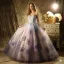 Chic / Beautiful Flower Fairy Purple Glitter Prom Dresses 2021 Ball Gown Strapless Beading Lace Flower Sleeveless Backless Floor-Length / Long Prom