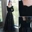 Élégant Noire Paillettes Robe De Bal 2022 Princesse Perle Encolure Carrée Manches Longues Dos Nu Longue Robe De Ceremonie
