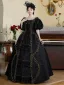 Chic / Beautiful Black U-Neck Velvet Prom Dresses Prom Dresses 2024 Pearl Printing Cosplay 1/2 Sleeves Vintage / Retro Floor-Length / Long A-Line / Princess Ball Gown Prom