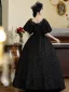 Chic / Beautiful Black U-Neck Velvet Prom Dresses Prom Dresses 2024 Pearl Printing Cosplay 1/2 Sleeves Vintage / Retro Floor-Length / Long A-Line / Princess Ball Gown Prom