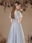 Chic / Belle Bleu Ciel Perle de retour Robe De Graduation 2023 Princesse Encolure Carrée Manches Courtes Dos Nu Thé Longueur Robe De Ceremonie