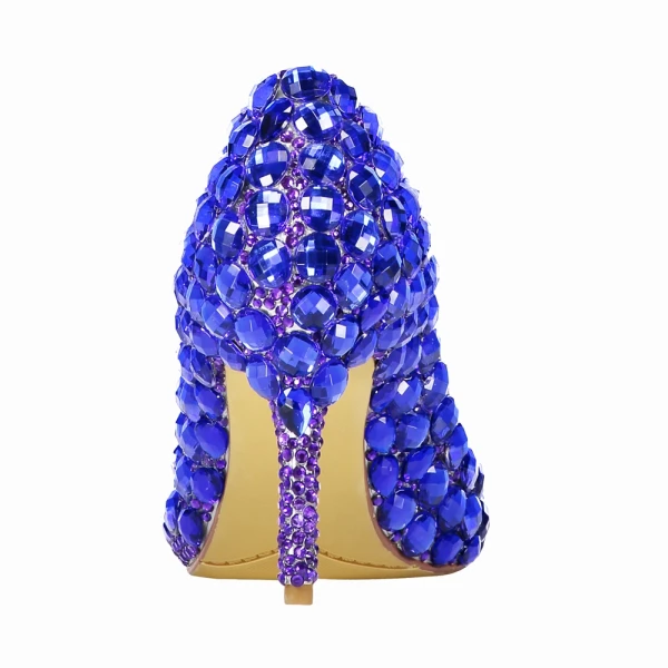 Chic / Beautiful Royal Blue Cocktail Party Rhinestone Pumps 2022 Leather 8 cm Stiletto Heels High Heels Pointed Toe Pumps