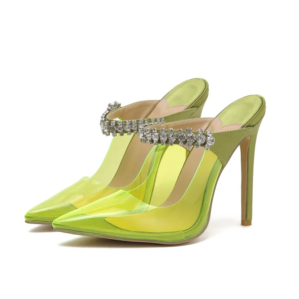 Transparent Silver Cocktail Party Womens Sandals 2022 Rhinestone 11 cm Stiletto Heels Pointed Toe Womens Sandals High Heels