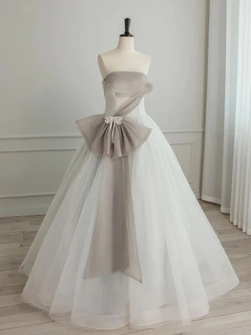 Elegantes Blanco Bowknot Vestidos De Gala 2024 Ball Gown Sin Tirantes Sin Mangas Sin Espalda Largos Vestidos Formales