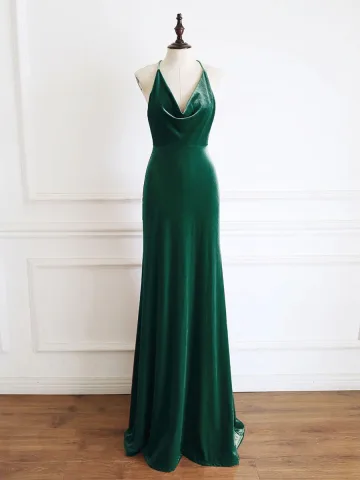 Sexy Dark Green Prom Dresses 2024 Trumpet Mermaid Halter Sleeveless Backless Floor Length Long Formal Dresses