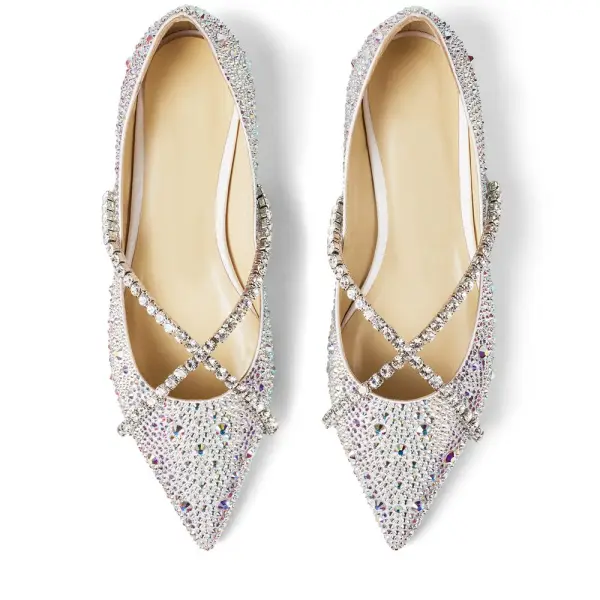 Charmant Multi-Couleurs Faux Diamant Plate Chaussure De Mariée 2022 Cuir X-Strap À Bout Pointu Mariage Talons