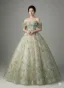 Elegant Sage Green Sequins Flower Prom Dresses 2026 Ball Gown Off-The-Shoulder Sleeveless Backless Floor-Length / Long Prom Formal Dresses