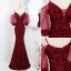 Scintillantes Bordeaux Paillettes Robe De Soirée 2022 Trompette / Sirène Bretelles Spaghetti Manches Courtes Dos Nu Longue Robe De Ceremonie