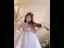 Modest / Simple Grey Beading Sequins Birthday Flower Girl Dresses 2024 Ball Gown V-Neck Short Sleeve Floor-Length / Long