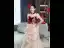 Chinese style Burgundy Beading Lace Flower Cascading Ruffles Prom Dresses 2024 A-Line / Princess High Neck Short Sleeve Floor-Length / Long Prom Formal Dresses