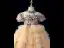 Charmant Champagne Perlage Faux Diamant Paillettes Volants en Cascade Anniversaire Robe Ceremonie Fille 2024 Robe Boule Col Haut Gonflée Manches Courtes Dos Nu Longue