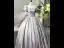 Elegant Grey Beading Pearl Sequins Satin Prom Dresses 2024 Ball Gown Square Neckline Puffy Short Sleeve Backless Floor-Length / Long Prom Formal Dresses