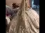 Luxury / Gorgeous Gold Wedding Dresses 2019 Ball Gown Square Neckline Glitter Tulle Beading Sequins Crystal 3/4 Sleeve Backless Royal Train