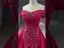 High-end Burgundy Handmade  Beading Evening Dresses 2024 Trumpet / Mermaid Off-The-Shoulder Short Sleeve Backless Court Train Evening Party Formal Dresses