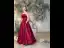 Chic / Beautiful Burgundy Printing Satin Prom Dresses 2024 Ball Gown Strapless Bow Sleeveless Backless Floor-Length / Long Prom Formal Dresses