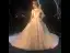 Fabuleux Champagne Transparentes Robe De Mariée 2019 Robe Boule Col Haut 3/4 Manches Dos Nu Appliques En Dentelle Perlage Glitter Tulle Cathedral Train Volants