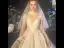 Luxury / Gorgeous Champagne Wedding Dresses 2019 A-Line / Princess High Neck Glitter Beading Lace Flower Pearl Crystal Long Sleeve Backless Royal Train