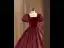 Elegant Burgundy Rose Printing Satin Prom Dresses 2024 Ball Gown Square Neckline Puffy Short Sleeve Backless Floor-Length / Long Prom Formal Dresses