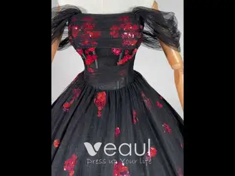 Romantic A-Line / Princess Black Red Sequins Prom Dresses 2024