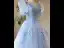 Chic / Beautiful Sky Blue Appliques Lace Flower Prom Dresses 2024 Ball Gown V-Neck Short Sleeve Backless Floor-Length / Long Prom Formal Dresses