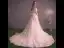 Elegante Champagner Durchsichtige Brautkleider / Hochzeitskleider 2019 A Linie Rundhalsausschnitt Kurze Ärmel Rückenfreies Schleife Applikationen Spitze Kapelle-Schleppe Rüschen
