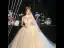 Fabuleux Champagne Transparentes Robe De Mariée 2019 Robe Boule Col Haut Manches Courtes Dos Nu Appliques En Dentelle Perlage Glitter Tulle Cathedral Train Volants