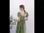 Vintage / Retro Olive Green Satin Homecoming Prom Dresses 2021 A-Line / Princess Scoop Neck Pearl Beading Puffy Short Sleeve Backless Floor-Length / Long Formal Dresses
