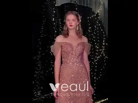 Sparkly Rose Gold Glitter Evening Dresses Sparkly Rose Gold Glitter Evening Dresses