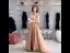 Élégant Champagne Doré Transparentes Robe De Bal 2019 Princesse Col Haut Gonflée 3/4 Manches Appliques En Dentelle Perlage Train De Balayage Volants Dos Nu Robe De Ceremonie
