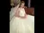 Luxury / Gorgeous Champagne Wedding Dresses 2019 Ball Gown Deep V-Neck Spaghetti Straps Sleeveless Backless Beading Glitter Appliques Lace Cathedral Train Ruffle