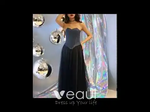 Elegant Navy Blue Corset Prom Dresses 2019
