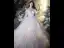 Chic / Belle Champagne Transparentes Robe De Mariée 2020 Robe Boule Encolure Dégagée 3/4 Manches Dos Nu Glitter Organza Appliques En Dentelle Perlage Cathedral Train Volants