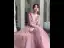 Chic / Belle Rose Bonbon Robe De Soirée 2020 Princesse V-Cou Manches Longues Appliques En Dentelle Longue Volants Dos Nu Robe De Ceremonie