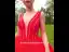 Luxury / Gorgeous Red Bridal Wedding Dresses 2023 Ball Gown See-through Deep V-Neck Sleeveless Backless Beading Floor-Length / Long Ruffle
