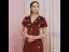 Best Red Velour Evening Dresses  2020 A-Line / Princess V-Neck Puffy Short Sleeve Beading Pearl Floor-Length / Long Formal Dresses
