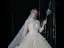 Vintage Muslimisches Champagner Brautkleider / Hochzeitskleider 2020 Ballkleid Stehkragen 3/4 Ärmel Durchbohrt Applikationen Spitze Kathedrale Schleppe Rüschen