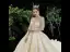 Fabuleux Champagne Transparentes Étoile Robe De Mariée 2020 Robe Boule Encolure Carrée Manches Longues Dos Nu Glitter Tulle Fait main Perlage Cathedral Train Volants