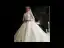 Chinesischer Stil Muslimisches Champagner Spitze Brautkleider / Hochzeitskleider 2020 Ballkleid Stehkragen Lange Ärmel Applikationen Spitze Perlenstickerei Perle Kapelle-Schleppe Rüschen