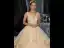 Romantique Champagne Glitter Étoile Tulle Robe De Mariée Avec Châle 2020 Robe Boule Transparentes Col v profond Sans Manches Dos Nu Appliques En Dentelle Perlage Cathedral Train Volants