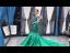Luxury / Gorgeous Dark Green Satin Red Carpet Evening Dresses  2023 Trumpet / Mermaid See-through Scoop Neck Short Sleeve Appliques Flower Beading Chapel Train Ruffle Formal Dresses