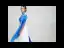 Chinese style Pool Blue Chiffon Evening Dresses  2020 A-Line / Princess High Neck Short Sleeve Printing Flower Appliques Lace Sequins Tassel Floor-Length / Long Ruffle Formal Dresses