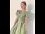 Elegant Sage Green Birthday Flower Girl Dresses 2021 A-Line / Princess Satin V-Neck Short Sleeve Floor-Length / Long Flower Girl Dresses