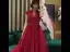 Fashion Red Lace See-through Evening Dresses  2020 A-Line / Princess V-Neck Short Sleeve Beading Floor-Length / Long Backless Formal Dresses