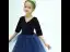Elegant Navy Blue Gradient-Color Sequins Flower Girl Dresses 2022 Ball Gown V-Neck 1/2 Sleeves Floor-Length / Long Birthday Flower Girl Dresses