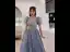 Chic / Beautiful Pool Blue Glitter Sequins Prom Dresses 2022 A-Line / Princess V-Neck Puffy Short Sleeve Backless Floor-Length / Long Formal Dresses