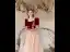 Chic / Beautiful Burgundy Rhinestone Lace Flower Velvet Prom Dresses 2024 A-Line / Princess Square Neckline Short Sleeve Backless Floor-Length / Long Prom Formal Dresses