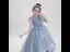 Vintage / Retro Ocean Blue Birthday Flower Girl Dresses 2020 Ball Gown Scoop Neck Sleeveless Glitter Star Tulle Asymmetrical Ruffle
