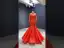 Haut de Gamme Rouge Tapis rouge Robe De Soirée 2020 Trompette / Sirène Transparentes Col Haut Manches Longues Appliques En Dentelle Longue Volants Robe De Ceremonie